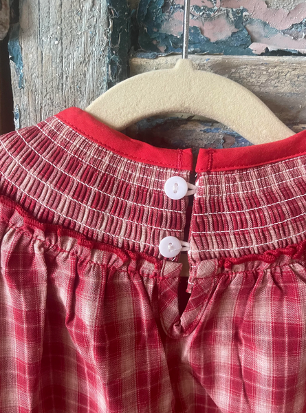Girls Red Plaid Smocked Snowman Long Bubble