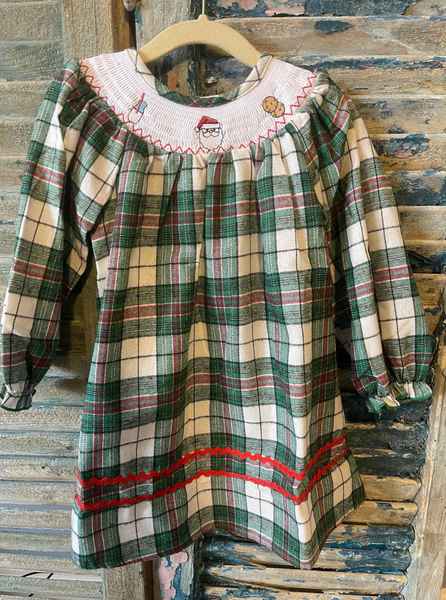 Girls Milk & Cookies Plaid Smocked Dress