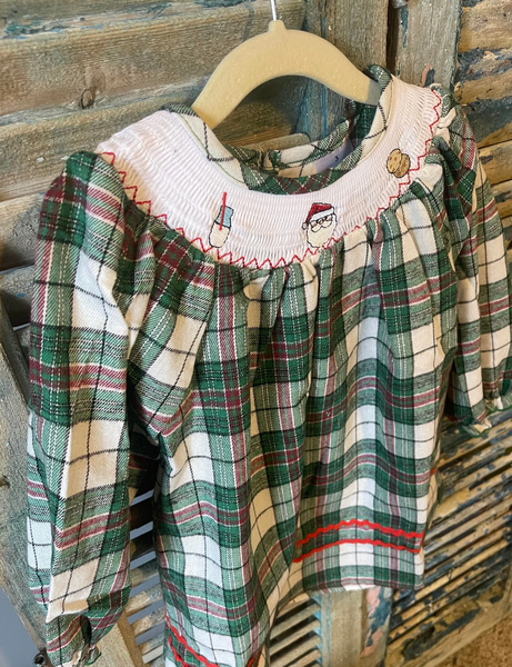 Girls Milk & Cookies Plaid Smocked Dress