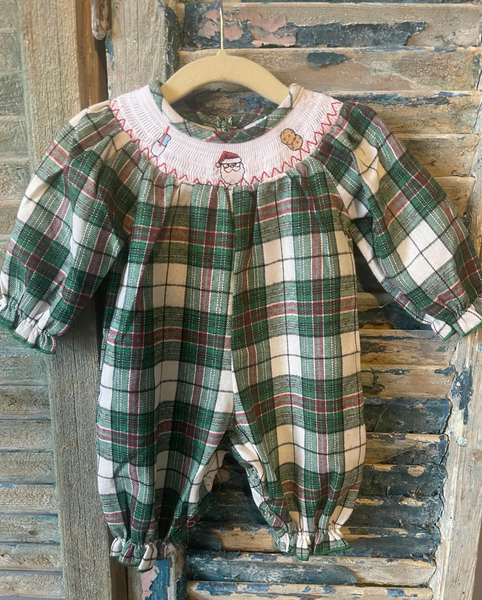 Girls Milk & Cookies Plaid Smocked Jumper