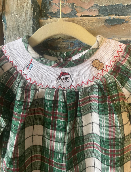 Girls Milk & Cookies Plaid Smocked Jumper