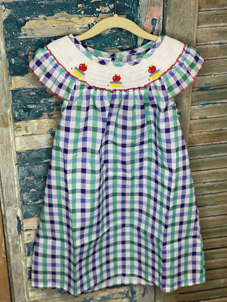 Girls Checkered Back to School Smocked Dress