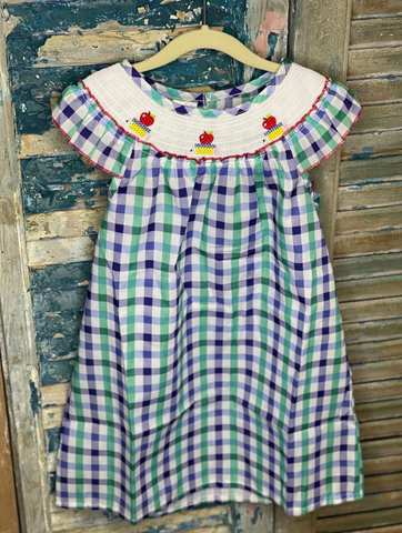 Girls Checkered Back to School Smocked Dress