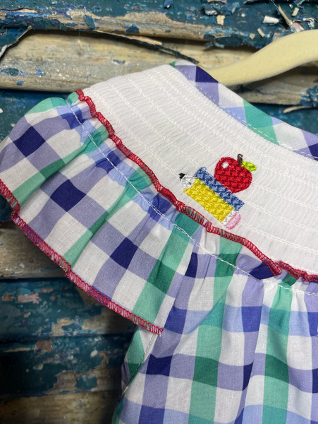 Girls Checkered Back to School Smocked Dress