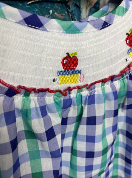 Girls Checkered Back to School Smocked Dress