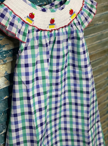 Girls Checkered Back to School Smocked Dress
