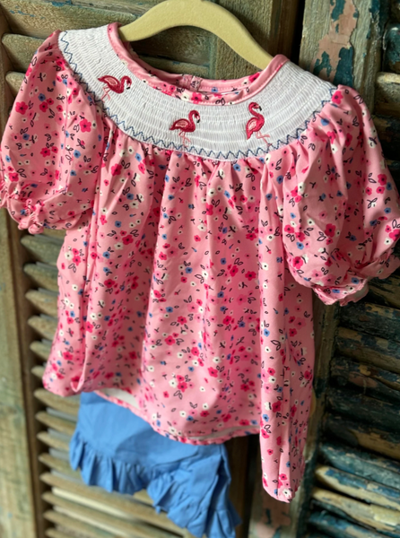Girls Smocked Flamingo Shorts/Top Set