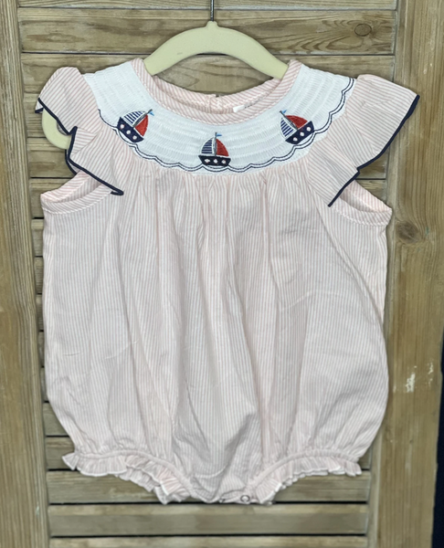Girls Sailboat Smocked Romper
