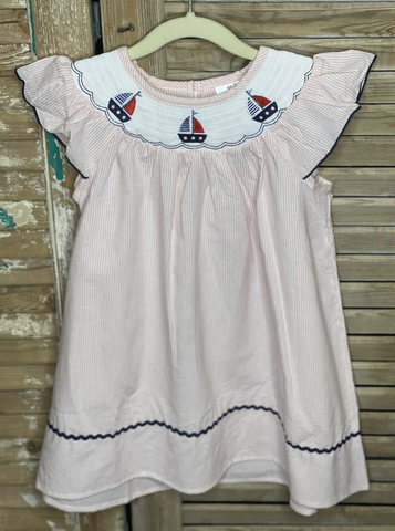 Girls Sailboat Smocked Dress