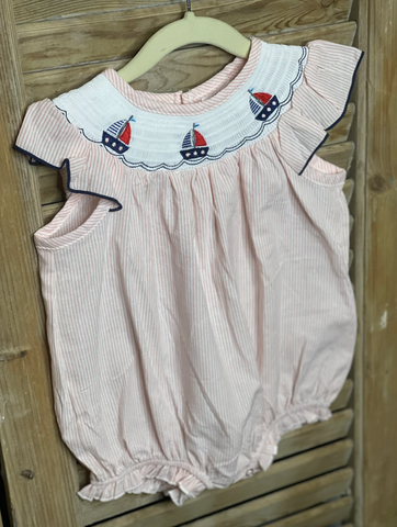 Girls Sailboat Smocked Romper