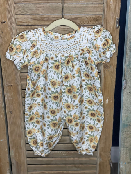 Girls Sunflower Smocked Romper