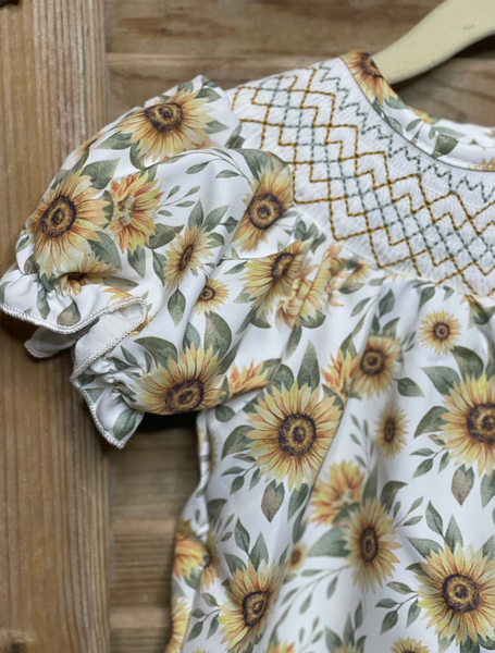 Girls Sunflower Smocked Romper