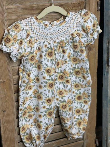 Girls Sunflower Smocked Romper