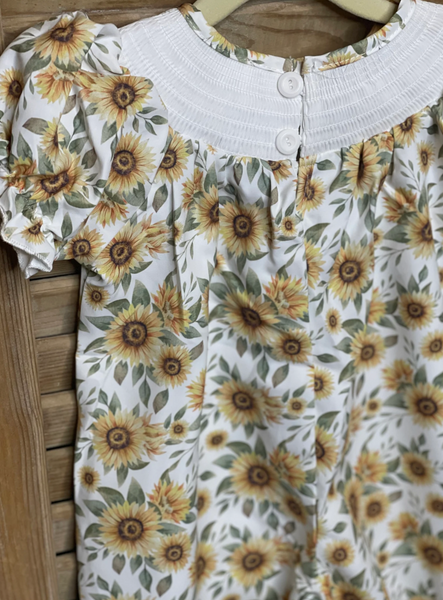 Girls Sunflower Smocked Romper