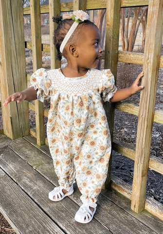 Girls Sunflower Smocked Romper