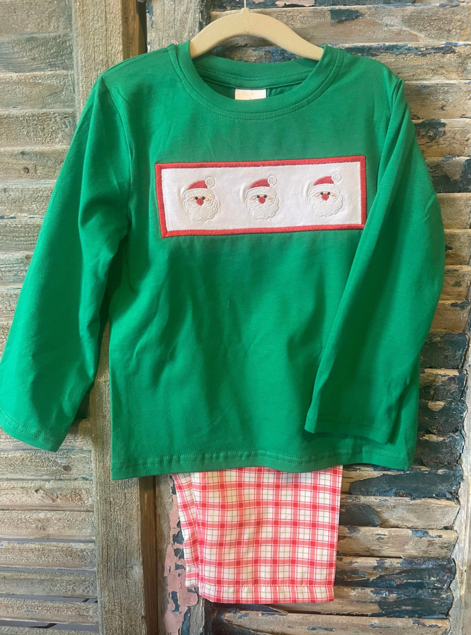 Boys Christmas Plaid Appliqué Set