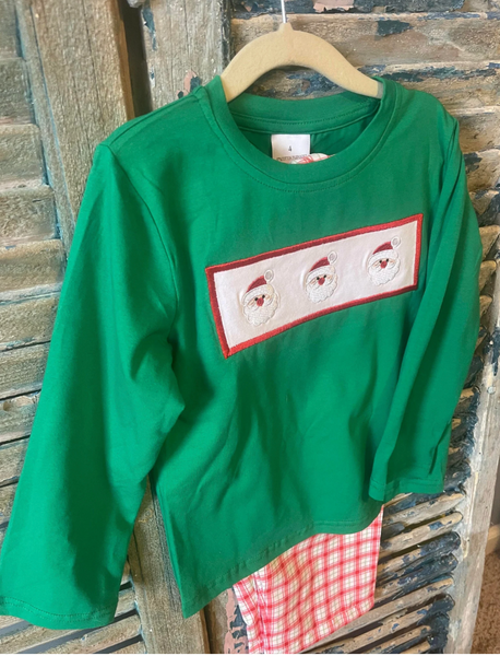 Boys Christmas Plaid Appliqué Set