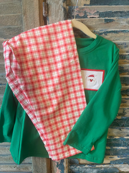 Boys Christmas Plaid Appliqué Set