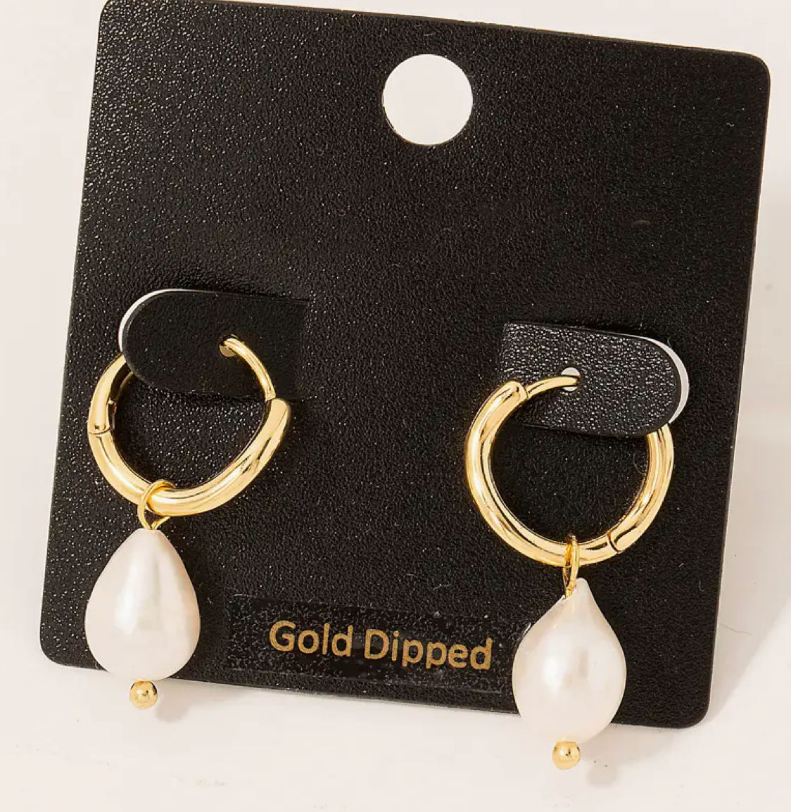 Gold Pearl Teardrop Huggie Earrings