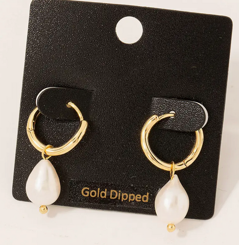 Gold Pearl Teardrop Huggie Earrings