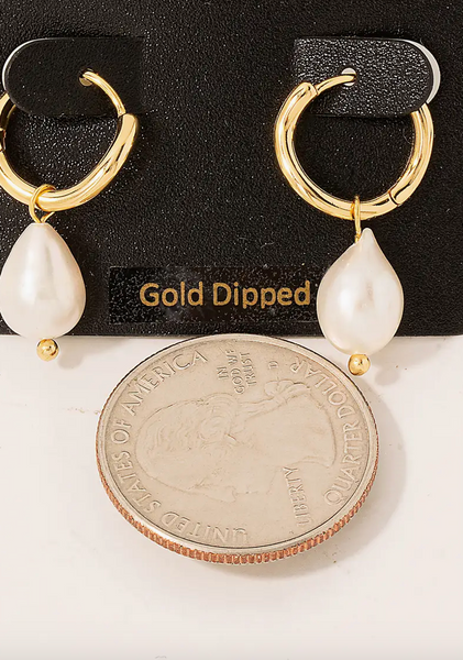 Gold Pearl Teardrop Huggie Earrings