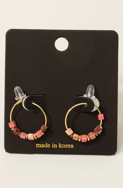 Stone Cube Wire Hoop Earrings
