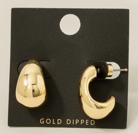 Gold Curved J Hoop Earrings