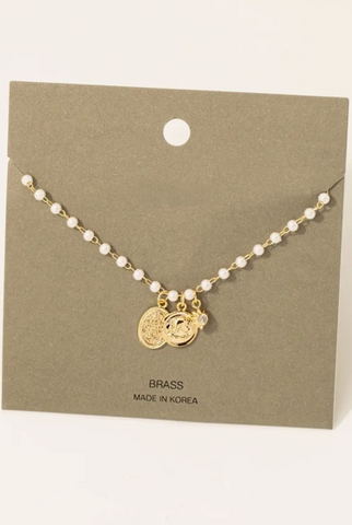 Multi Charms Pearl Station Chain Necklace
