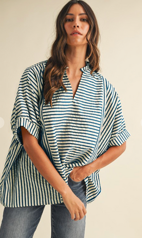 Ruffle Tencel Striped Top