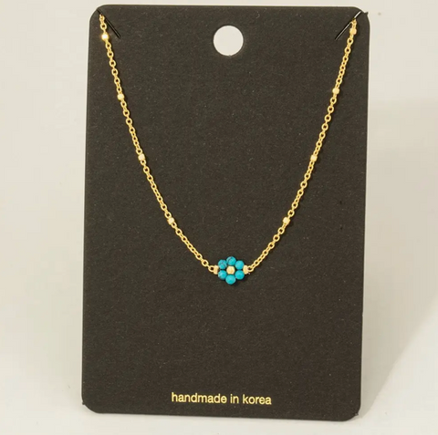 Turquoise Beaded Flower Necklace