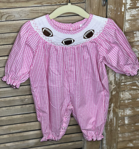 Pink Plaid Football Girls Long Bubble