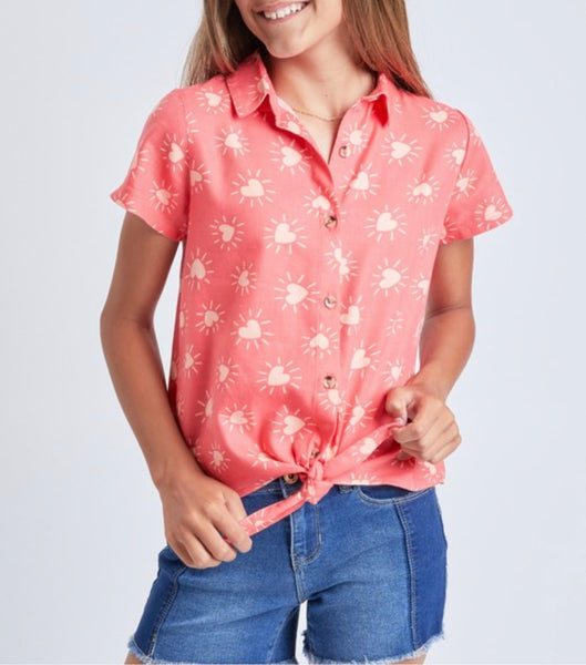 Girls Color Block Fray Hem Denim Shorts